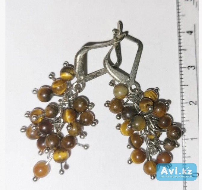 Винтажные серьги кошачий глаз. Сережки Алматы - изображение 1
