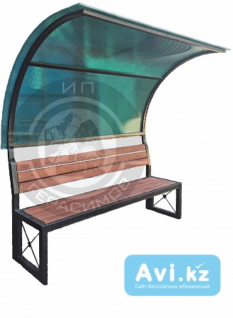 Скамейка с козырьком из поликарбоната (длина 2м) Алматы - изображение 1