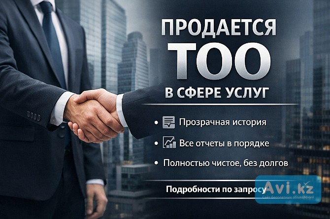 Продам Тоо с историей в сфере услуг (2011 г.), полностью чистое, без долгов г. Алматы Алматы - изображение 1