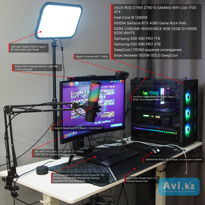 Топовый игровой / стримерский Пк: Rtx 4080, i9 + полный сетап Алматы - изображение 1
