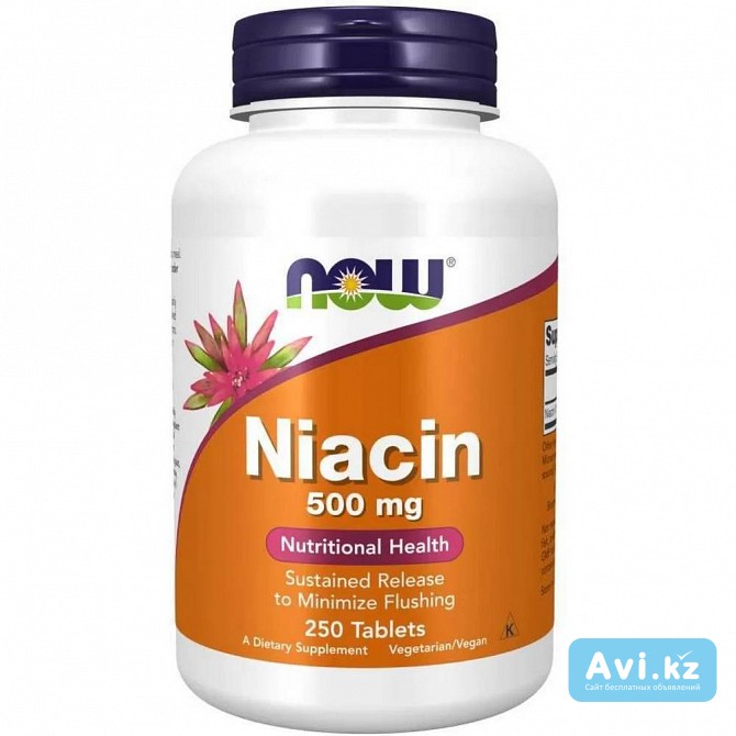 Now Foods Niacin 500 mg (витамин B3) – 250 капсул Усть-Каменогорск - изображение 1