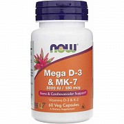Now Mega D3 & Mk-7 – 5000 IU Vitamin D3 + 180 µg Vitamin K2 – 60 капсул Усть-Каменогорск