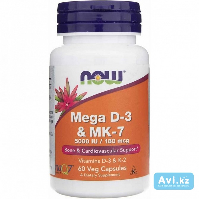 Now Mega D3 & Mk-7 – 5000 IU Vitamin D3 + 180 µg Vitamin K2 – 60 капсул Усть-Каменогорск - изображение 1