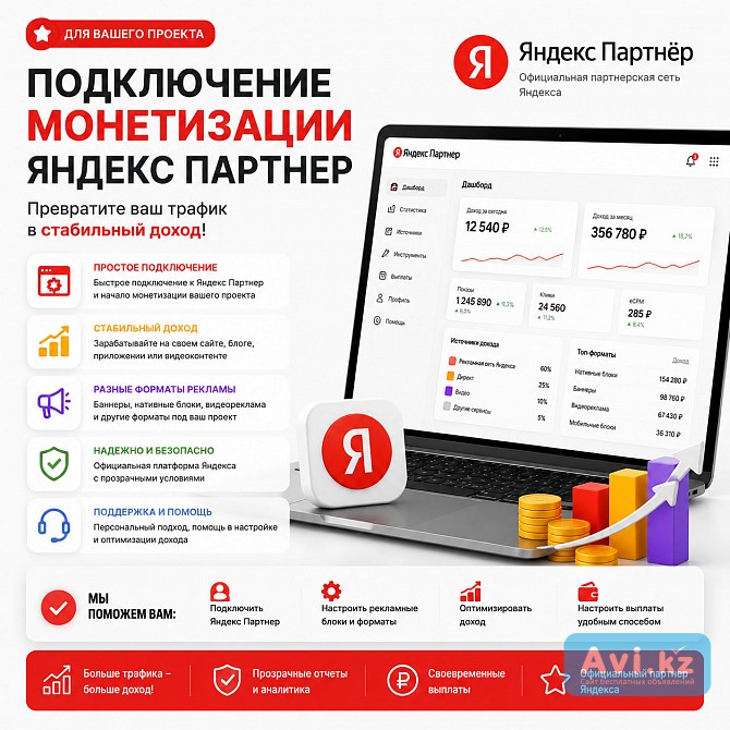 Подключение монетизации Яндекс Партнер для вашего проекта Алматы - изображение 1