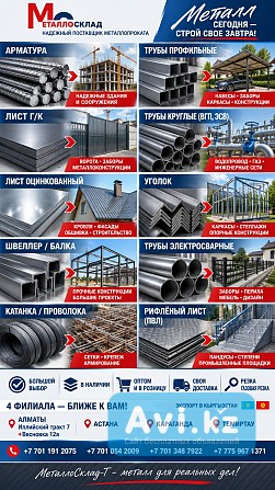 Арматура, швеллер, уголок, трубы, лист, оцинкованный рулон Алматы - изображение 1