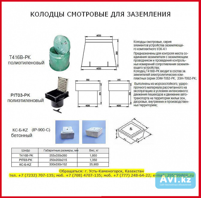 Колодец смотровой для заземления Кс-б-kz, Ip-900-c, T416b-рк, Рit03-рk Усть-Каменогорск - изображение 1