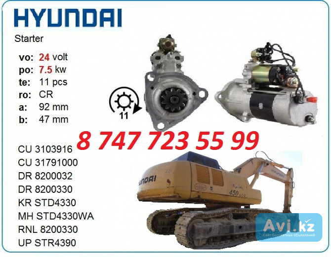 Стартер на экскаватор Hyundai R450 (Cummins) 3103914 Алматы - изображение 1