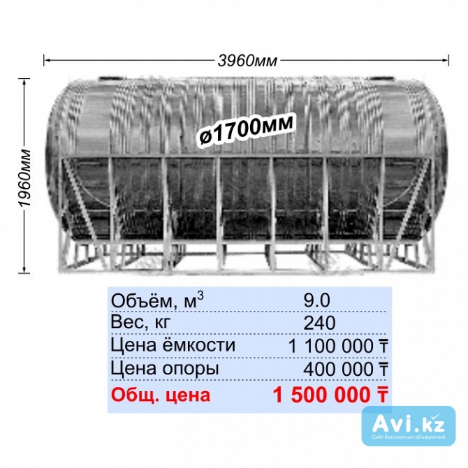 Ауыз суға арналған тот баспайтын ыдыс (9000l) / Ёмкость нержавеющая для питьевой воды (9000l) Алматы - изображение 1