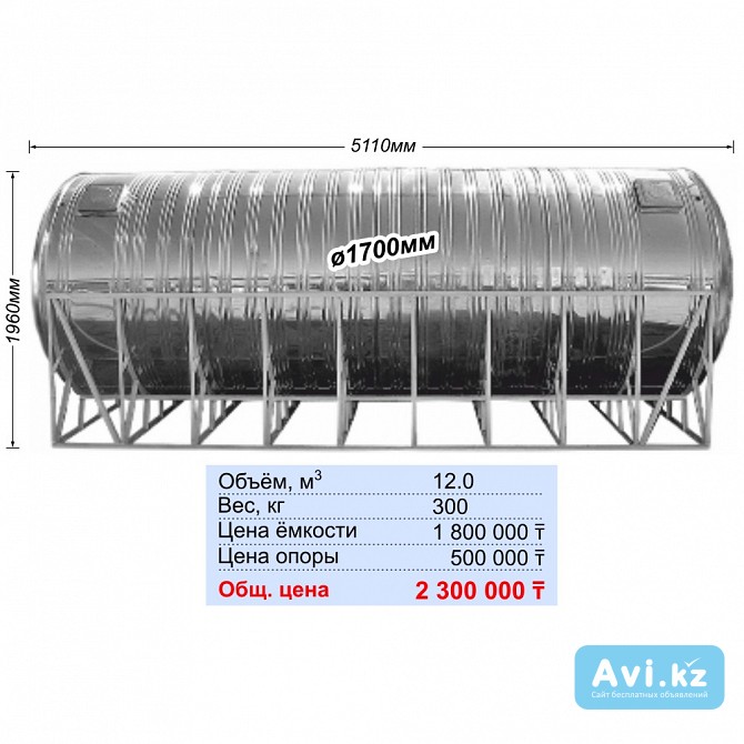 Ауыз суға арналған тот баспайтын ыдыс (12000l) / Ёмкость нержавеющая для питьевой воды (12000l) Алматы - изображение 1