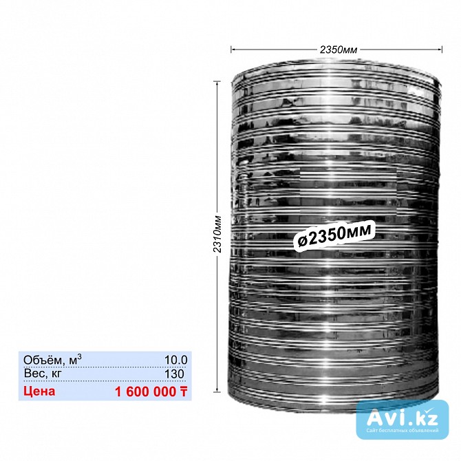 Ауыз суға арналған тот баспайтын ыдыс (10000l) / Ёмкость нержавеющая для питьевой воды (10000l) Алматы - изображение 1