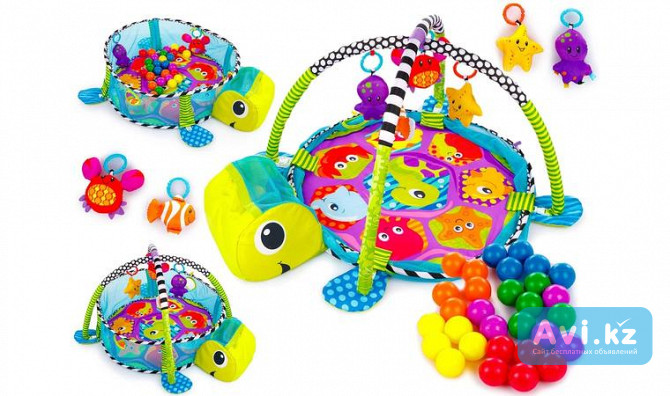 Развивающий коврик-манеж "веселая черепаха" + 30 цветных шаров Алматы - изображение 1