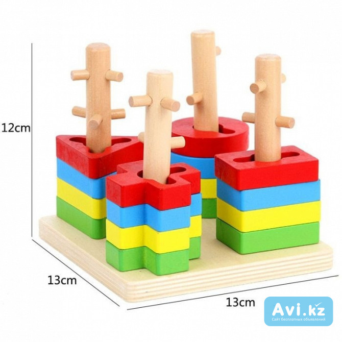 Деревянная развивающая пирамидка "геометрика" Алматы - изображение 1