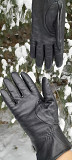 Перчатки женские натуральная кожа, подклад искуственный мех, зимние, чёрные, на длинные пальцы Алматы