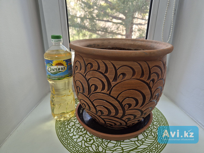 Большой керамический горшок с поддоном 9-10л под цветы Алматы - изображение 1