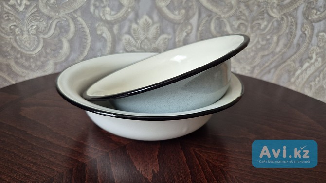 Эмалированная глубокая тарелка-чашка 20-22 см советская Алматы - изображение 1