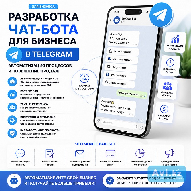 Разработка чат-бота для бизнеса в Telegram – автоматизация процессов и повышение продаж Алматы - изображение 1