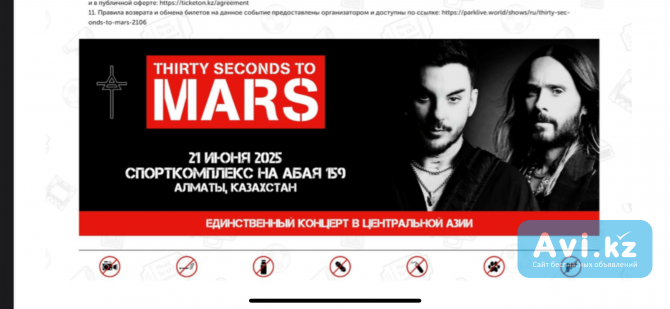 Билет на 30 Seconds to Mars фан-зона Другой город России - изображение 1