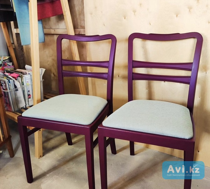 Стулья буковые после реставрации. 2 штуки. Цвет спелая вишня Алматы - изображение 1