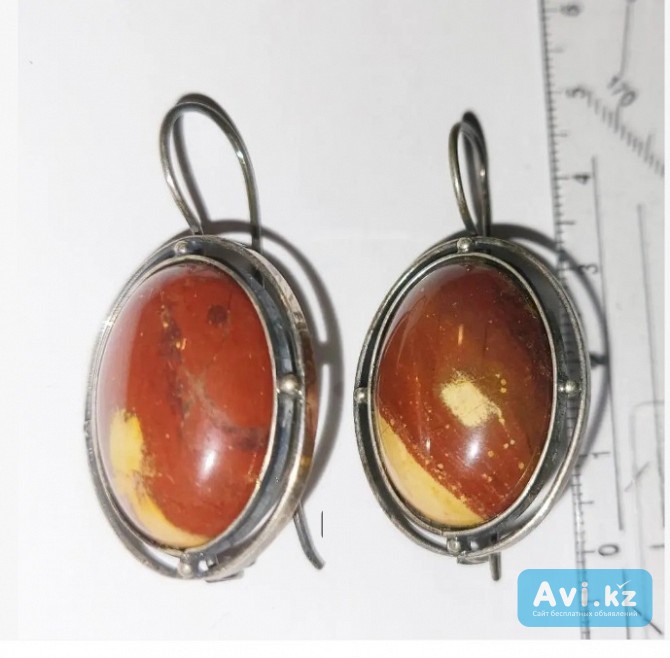 Винтажные серьги Красная яшма в серебре. Сережки Алматы - изображение 1
